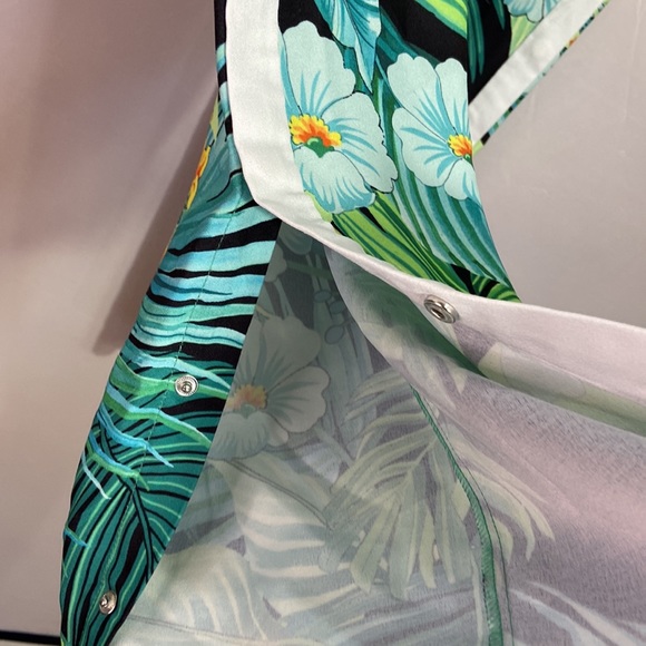 Boston Proper Midnight Palm Pants Snap Up Leg Slit Elastic Drawstring Waist - Picture 5 of 8